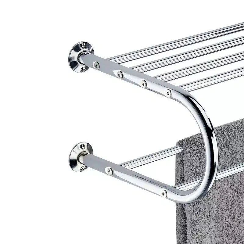 Barre porte-serviettes chromée murale avec étagère