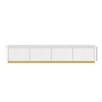 Meuble TV de luxe de 200 cm avec plateau en faux marbre, 4 tiroirs et base dorée