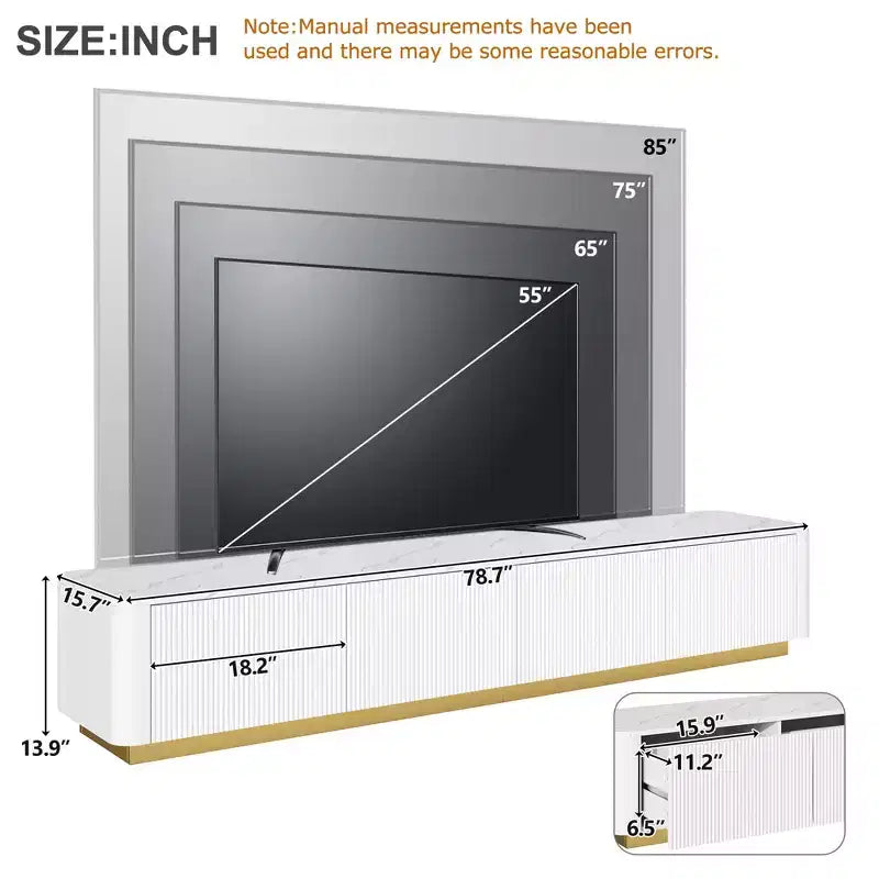 Meuble TV de luxe de 200 cm avec plateau en faux marbre, 4 tiroirs et base dorée