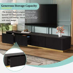 Meuble TV de luxe de 200 cm avec plateau en faux marbre, 4 tiroirs et base dorée