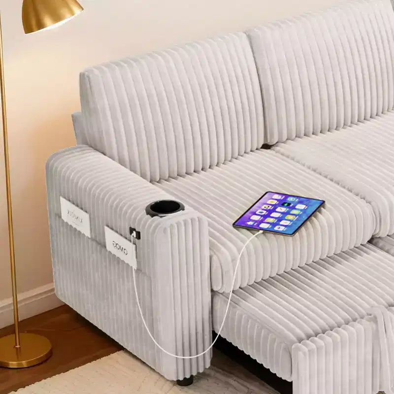 Canapé d'angle convertible avec lit gigogne, ports USB et rangement