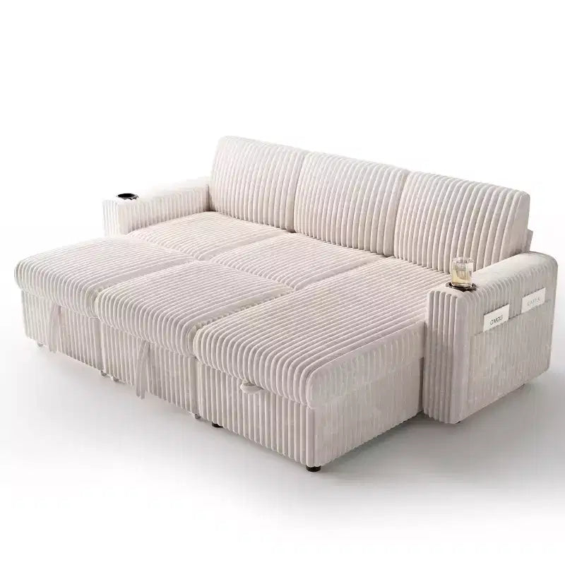 Canapé d'angle convertible avec lit gigogne, ports USB et rangement