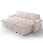 Canapé d'angle convertible avec lit gigogne, ports USB et rangement