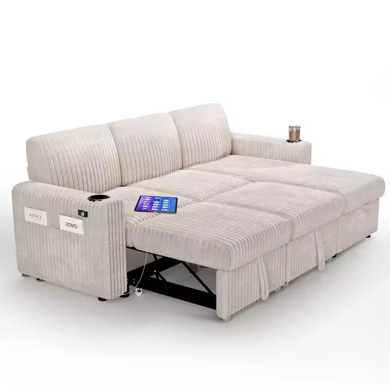 Canapé d'angle convertible avec lit gigogne, ports USB et rangement