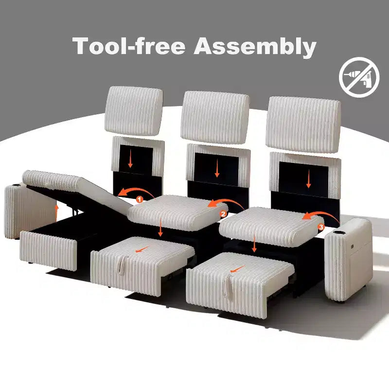 Canapé d'angle convertible avec lit gigogne, ports USB et rangement