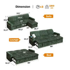 Canapé d'angle convertible avec lit gigogne, ports USB et rangement