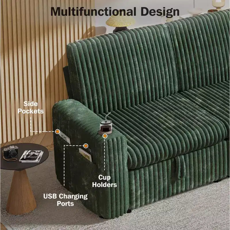 Canapé d'angle convertible avec lit gigogne, ports USB et rangement