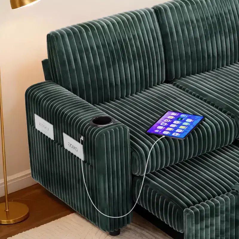 Canapé d'angle convertible avec lit gigogne, ports USB et rangement