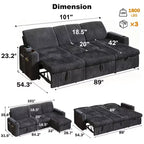 Canapé d'angle convertible avec lit gigogne, ports USB et rangement