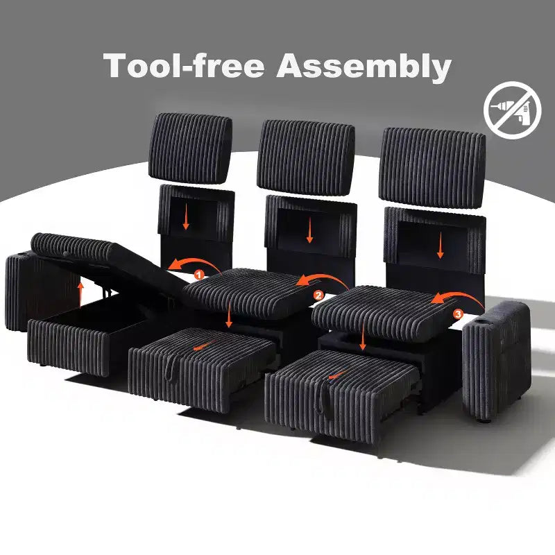 Canapé d'angle convertible avec lit gigogne, ports USB et rangement