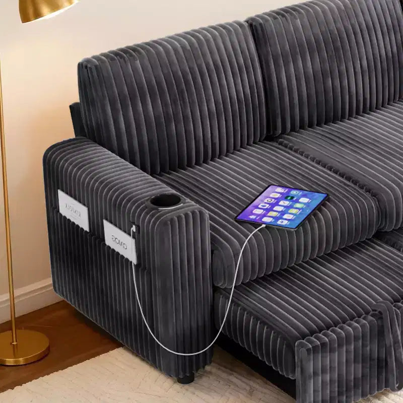 Canapé d'angle convertible avec lit gigogne, ports USB et rangement