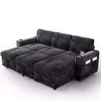Canapé d'angle convertible avec lit gigogne, ports USB et rangement