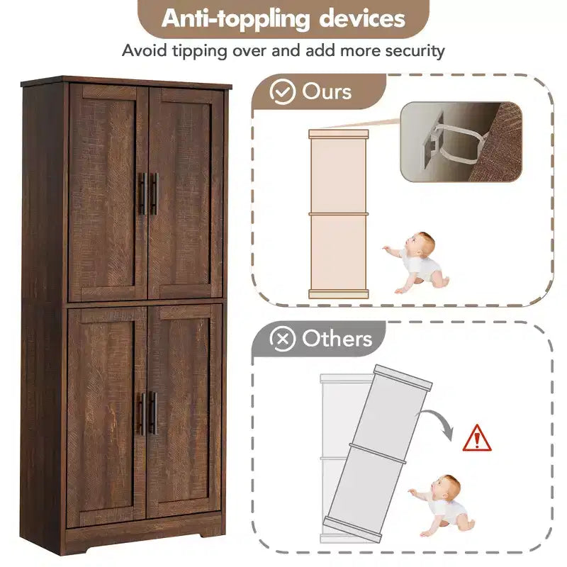 Meuble de cuisine avec 4 portes et étagères réglables, armoire de rangement utilitaire autoportante