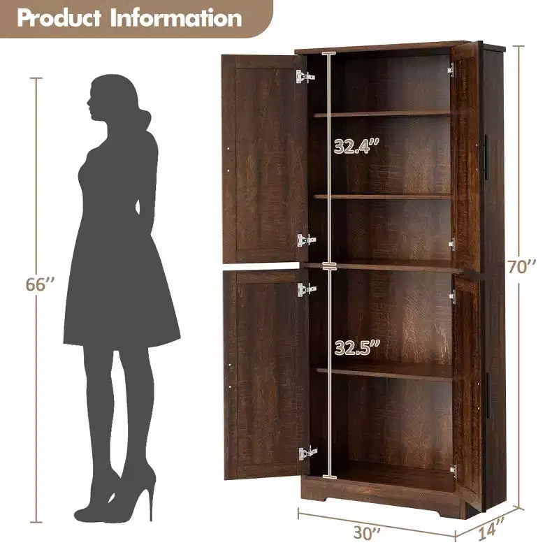 Meuble de cuisine avec 4 portes et étagères réglables, armoire de rangement utilitaire autoportante