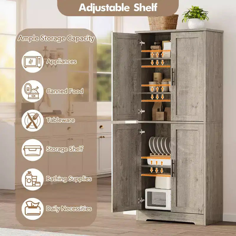 Meuble de cuisine avec 4 portes et étagères réglables, armoire de rangement utilitaire autoportante