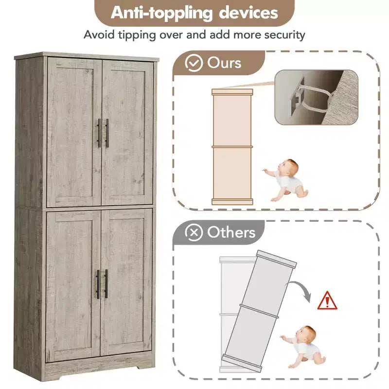 Meuble de cuisine avec 4 portes et étagères réglables, armoire de rangement utilitaire autoportante