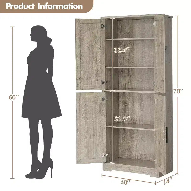 Meuble de cuisine avec 4 portes et étagères réglables, armoire de rangement utilitaire autoportante