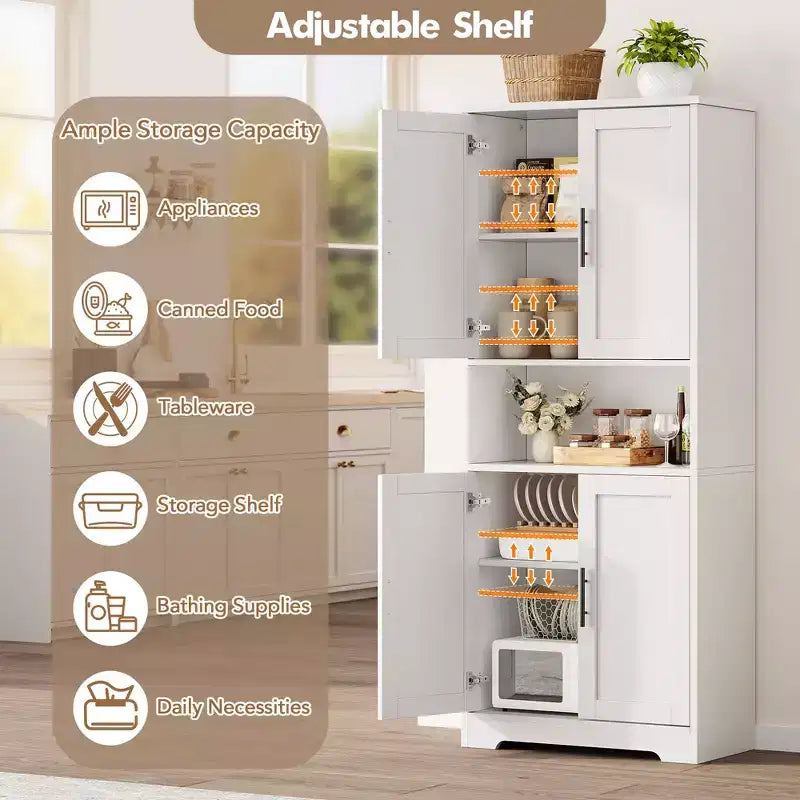 Meuble de cuisine avec 4 portes et étagères réglables, armoire de rangement utilitaire autoportante