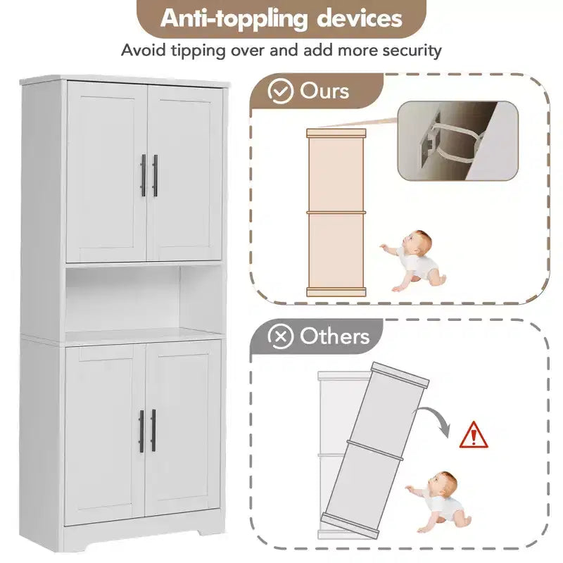 Meuble de cuisine avec 4 portes et étagères réglables, armoire de rangement utilitaire autoportante