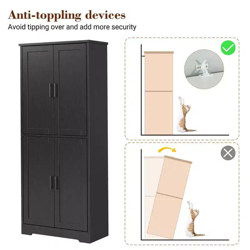 Meuble de cuisine avec 4 portes et étagères réglables, armoire de rangement utilitaire autoportante