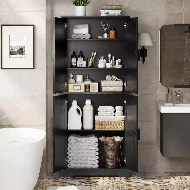 Meuble de cuisine avec 4 portes et étagères réglables, armoire de rangement utilitaire autoportante