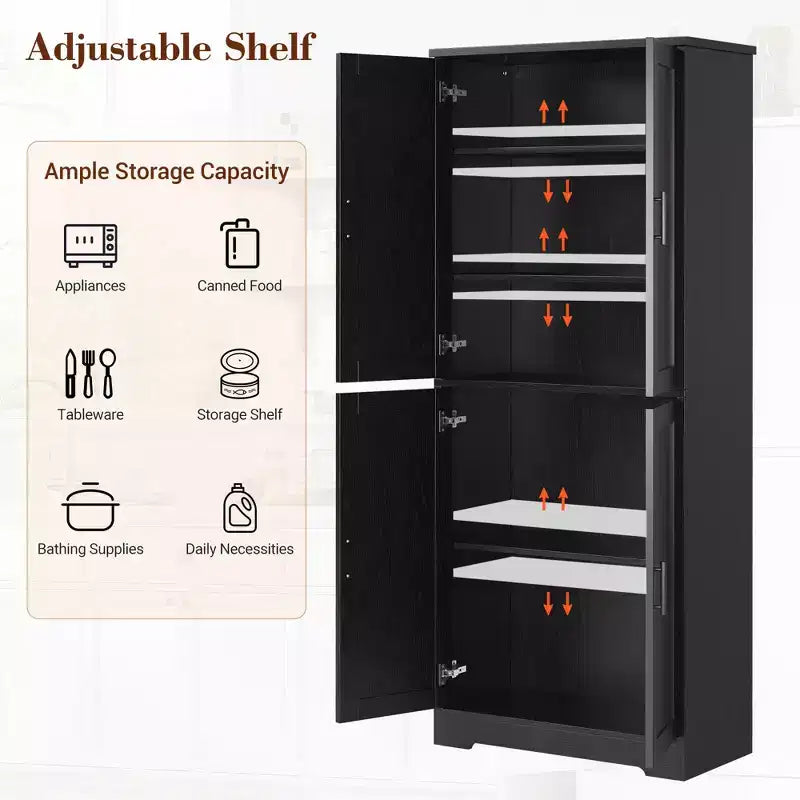 Meuble de cuisine avec 4 portes et étagères réglables, armoire de rangement utilitaire autoportante