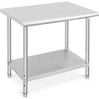 Table de préparation 2 niveaux en acier inoxydable NSF 36" pour cuisine, garage et restaurant