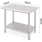 Table de préparation 2 niveaux en acier inoxydable NSF 36" pour cuisine, garage et restaurant