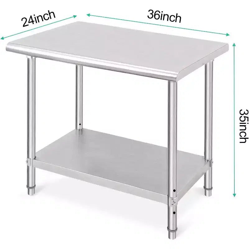 Table de préparation 2 niveaux en acier inoxydable NSF 36" pour cuisine, garage et restaurant