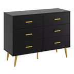 Modern 6 Drawer Dresser with Storage Space, Wooden Dresser with Gold Handles, Chest Dresser with Deep Drawers for Bedroom, Living Room and Entryway