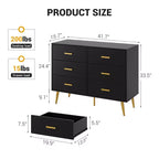 Commode moderne à 6 tiroirs avec espace de rangement, commode en bois avec poignées dorées, commode avec tiroirs profonds pour chambre à coucher, salon et entrée