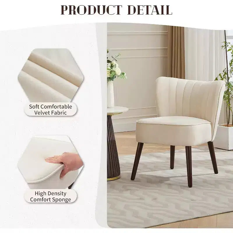 Fauteuil d'appoint moderne en velours avec pieds en bois et capitonnage cannelé