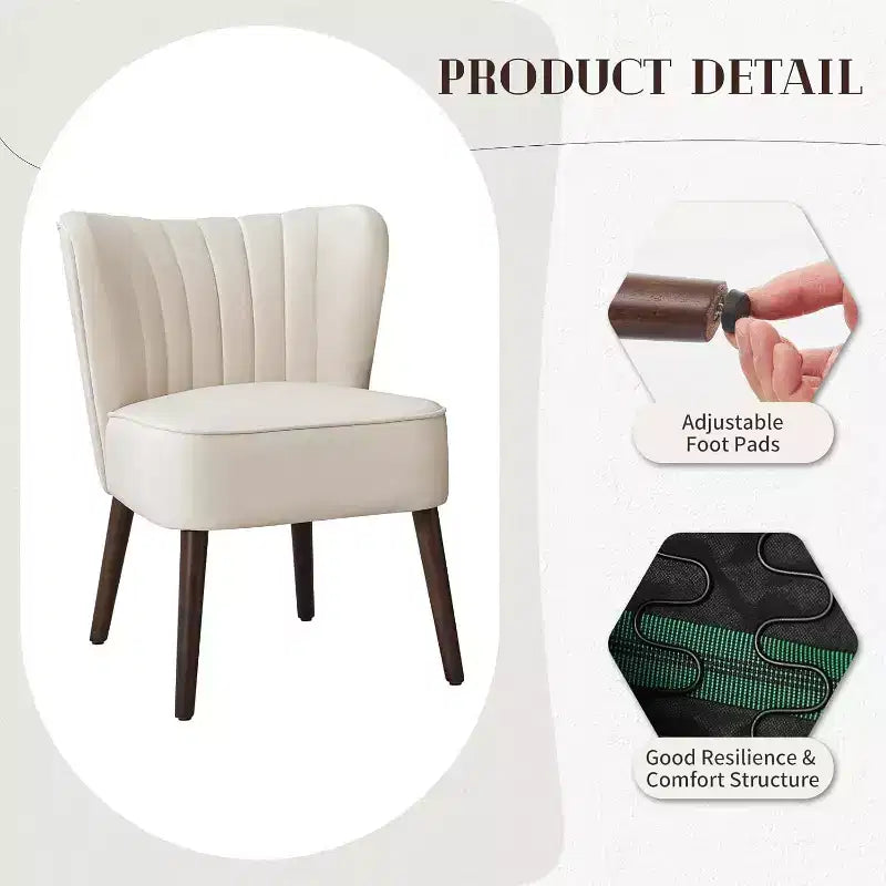 Fauteuil d'appoint moderne en velours avec pieds en bois et capitonnage cannelé