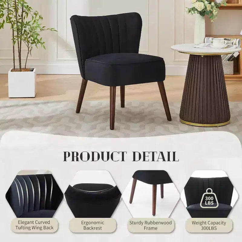 Fauteuil d'appoint moderne en velours avec pieds en bois et capitonnage cannelé