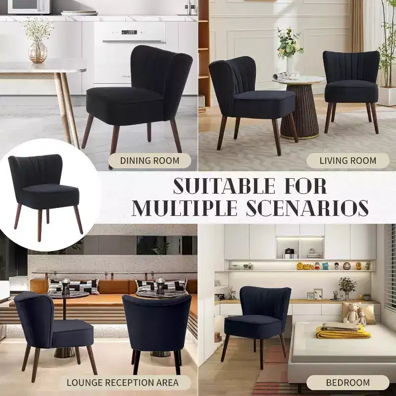 Fauteuil d'appoint moderne en velours avec pieds en bois et capitonnage cannelé