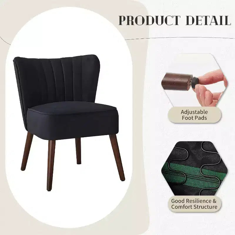 Fauteuil d'appoint moderne en velours avec pieds en bois et capitonnage cannelé