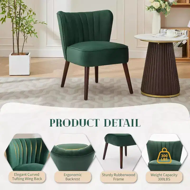 Fauteuil d'appoint moderne en velours avec pieds en bois et capitonnage cannelé