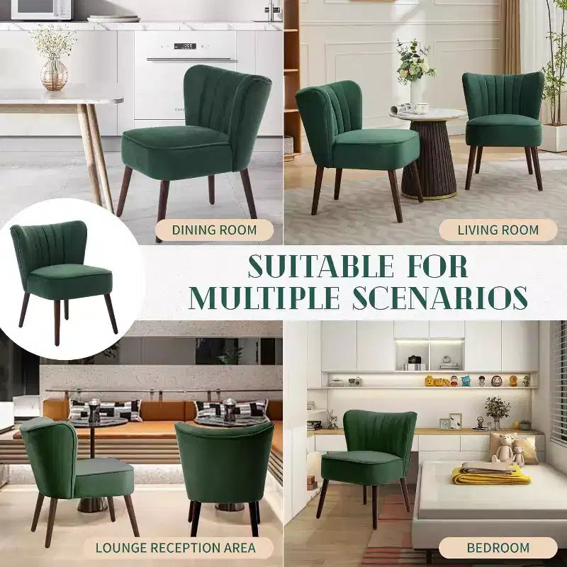 Fauteuil d'appoint moderne en velours avec pieds en bois et capitonnage cannelé