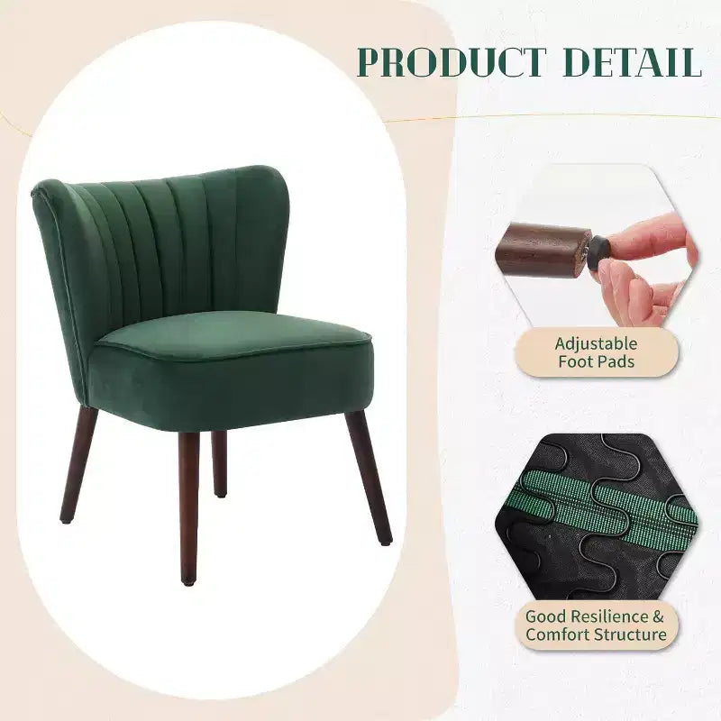 Fauteuil d'appoint moderne en velours avec pieds en bois et capitonnage cannelé