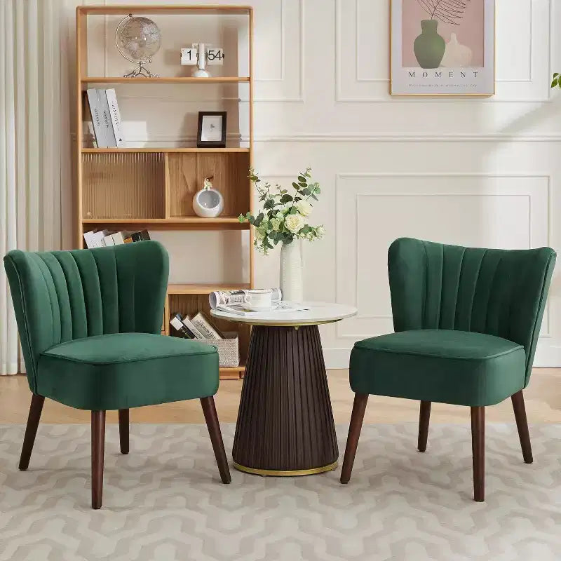 Acekool Velvet Accent Chair, Modern Wingback Lounge Chair with Wood Legs, Channel Tufted for Living Room and Bedroom