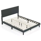 Costway Queen Size Bed Frame Linen Upholstered Platform Bed Frame with Tufted Headboard