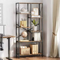 COZONY 5-Tier 69 Tall Bookshelf  Metal Frame Rustic Storage Rack with Open Shelves for Bedroom, Living Room & Home Office, Brown