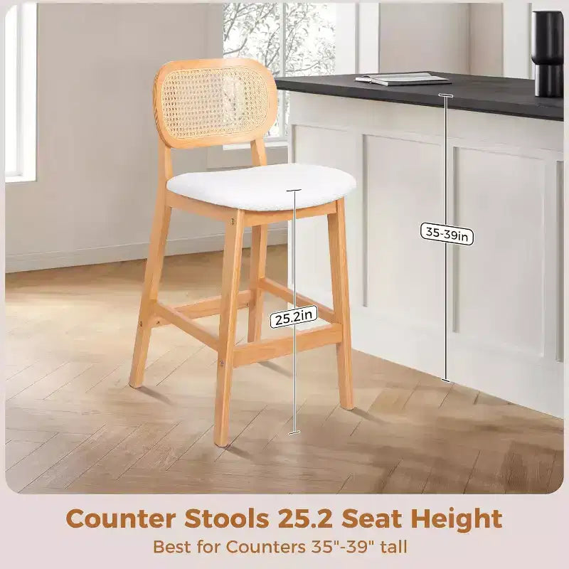Tabouret de bar en rotin hauteur comptoir – Similicuir ou Boucle, assise de 64 cm