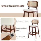 Tabouret de bar en rotin hauteur comptoir – Similicuir ou Boucle, assise de 64 cm