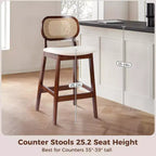 Tabouret de bar en rotin hauteur comptoir – Similicuir ou Boucle, assise de 64 cm
