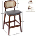 Tabouret de bar en rotin hauteur comptoir – Similicuir ou Boucle, assise de 64 cm