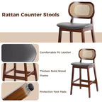 Tabouret de bar en rotin hauteur comptoir – Similicuir ou Boucle, assise de 64 cm
