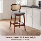 Tabouret de bar en rotin hauteur comptoir – Similicuir ou Boucle, assise de 64 cm