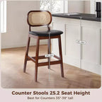 Tabouret de bar en rotin hauteur comptoir – Similicuir ou Boucle, assise de 64 cm