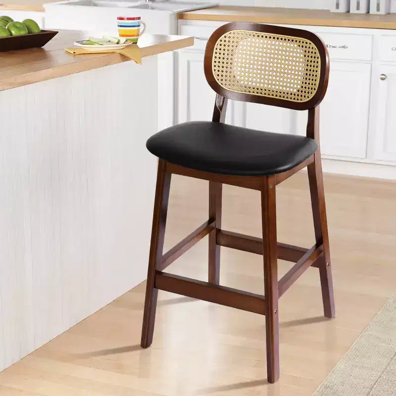 Tabouret de bar en rotin hauteur comptoir – Similicuir ou Boucle, assise de 64 cm